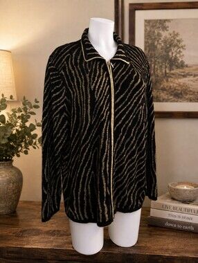 Size PL Gold an black zip up cardigan Blazer jacket
